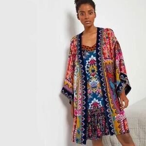 ANTHROPOLOGIE Zadie Velvet Kimono Robe Saffron Multi {NN43}